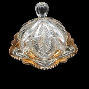 1905 antique paneled gold cheese butter dish